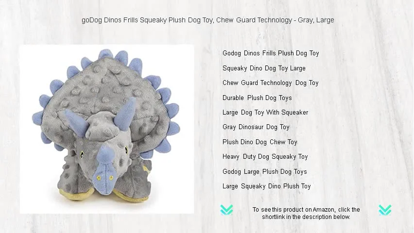 goDog Dinos Frills Squeaky Plush Dog Toy, Chew Guard Technology - Gray ...