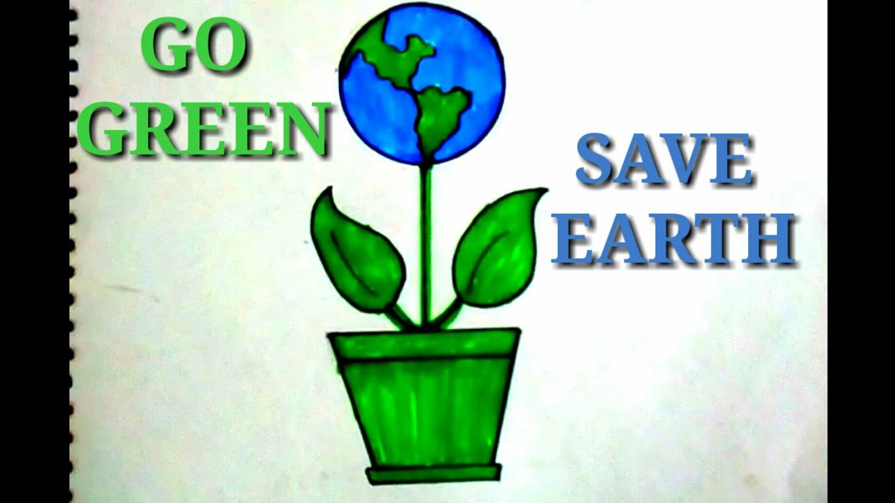 Easy drawing on' GO GREEN SAVE EARTH' Step by step. - YouTube