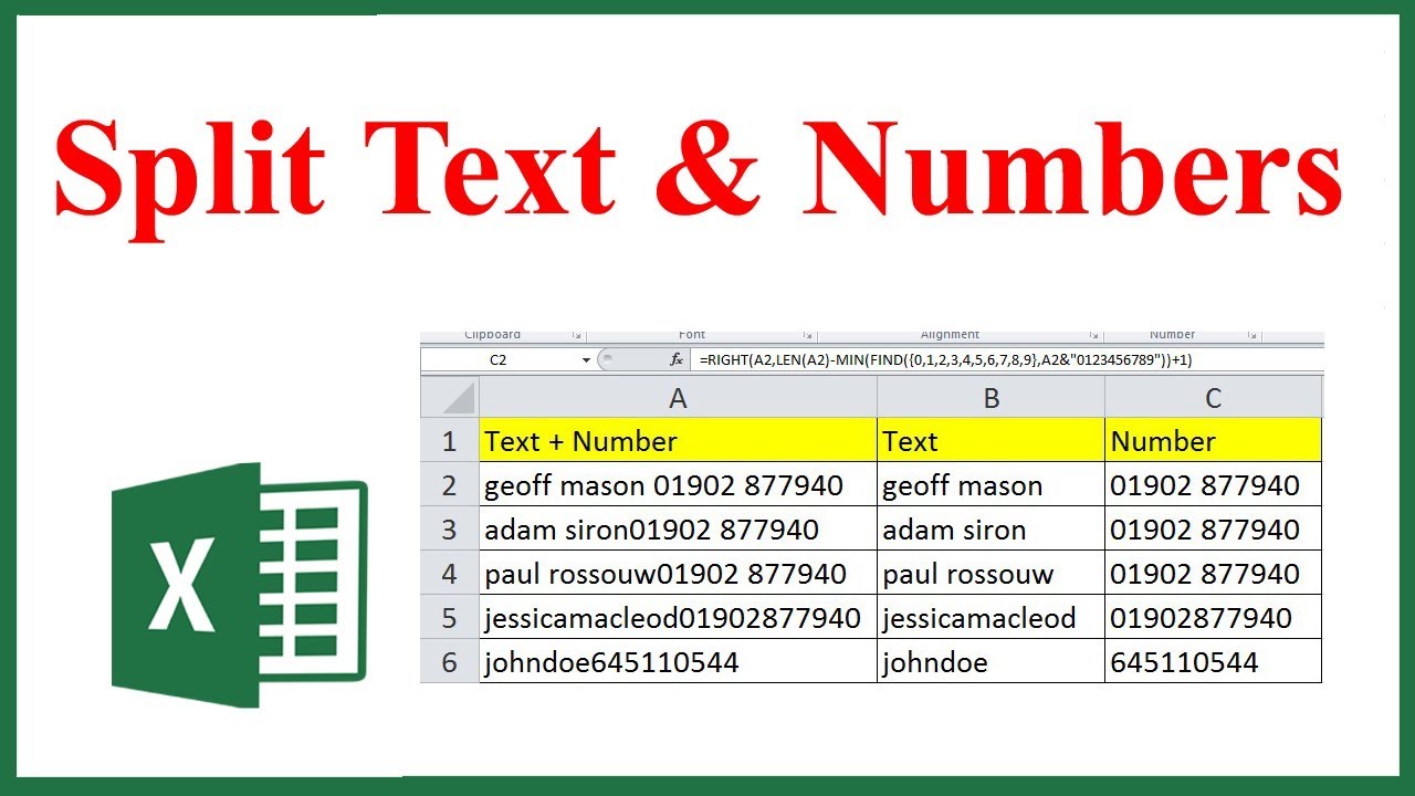 Excel splitting a number into two cells - dsaeweather