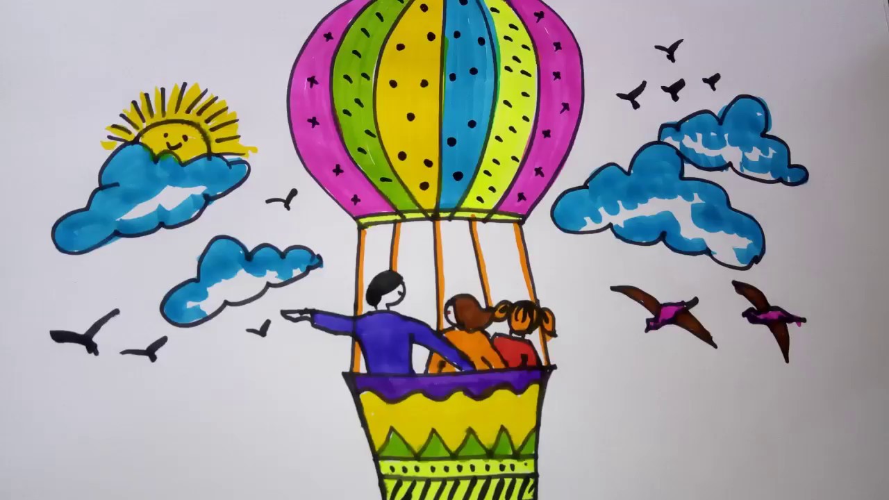 How To Draw Hot Air Balloon || Happy Fathers Day Special - YouTube