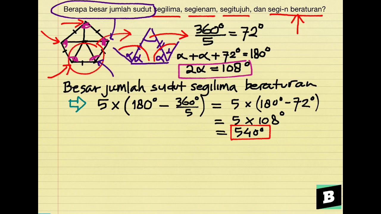 Berapa Besar Jumlah Sudut Segilima Segienam Segitujuh Dan Segi N Youtube