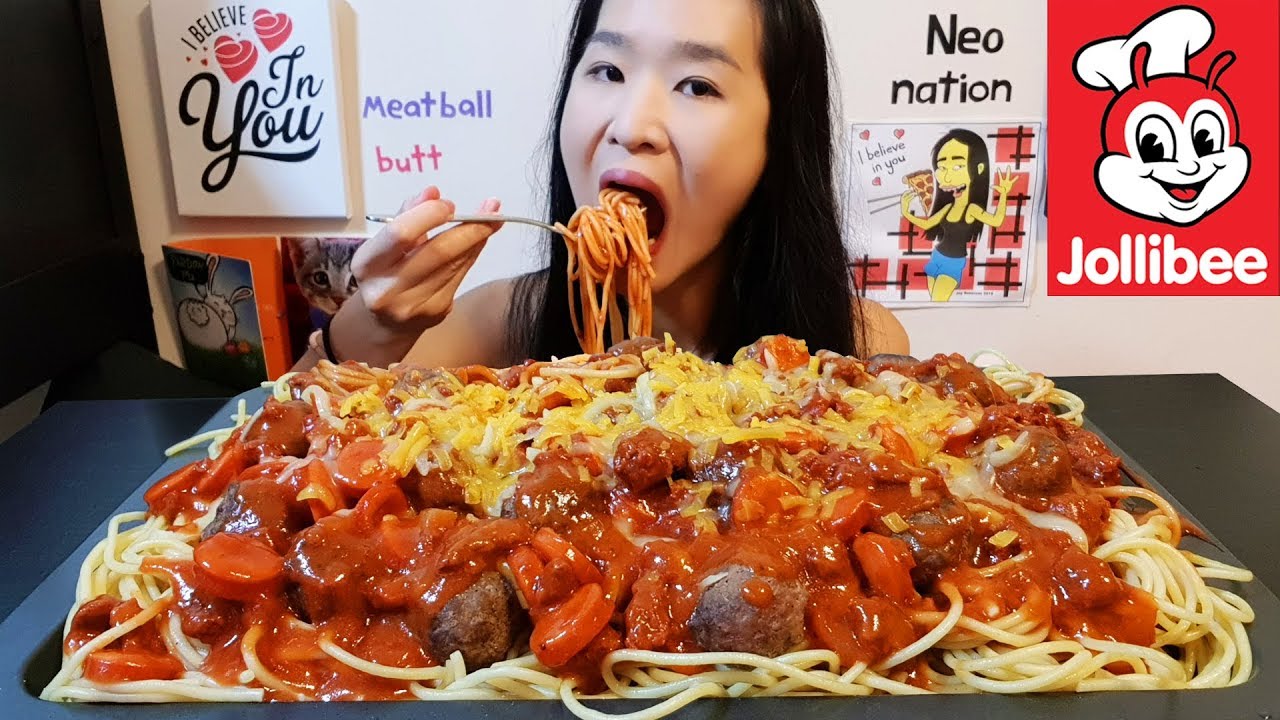 Jollibee Inspired Spaghetti with Meatballs! Filipino Style Sweet Spaghetti  Noodles Cooking & Mukbang - YouTube