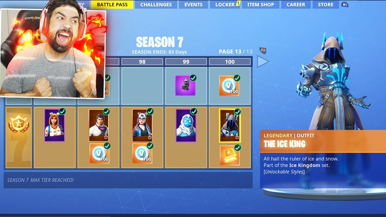 Fortnite Season 7 All Battle Pass Rewards Unlocked Tier 100 Youtube