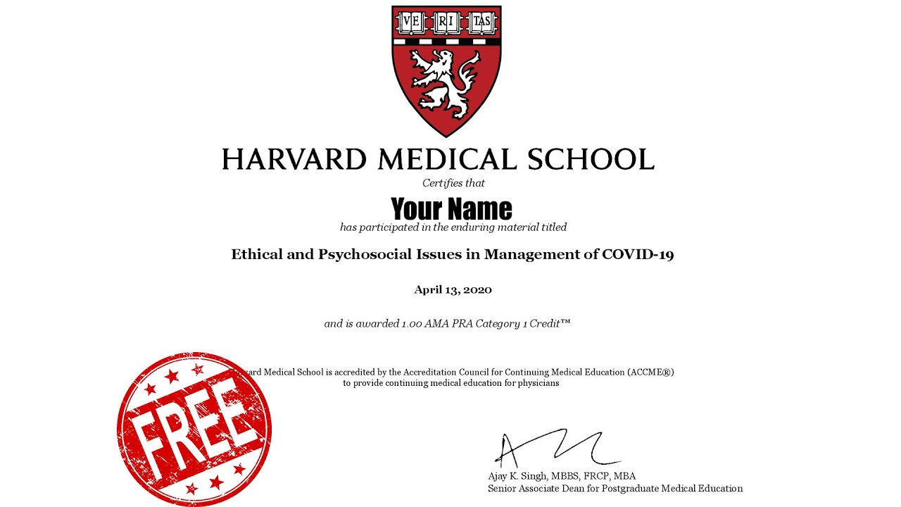 Harvard Medical Degree Certificate