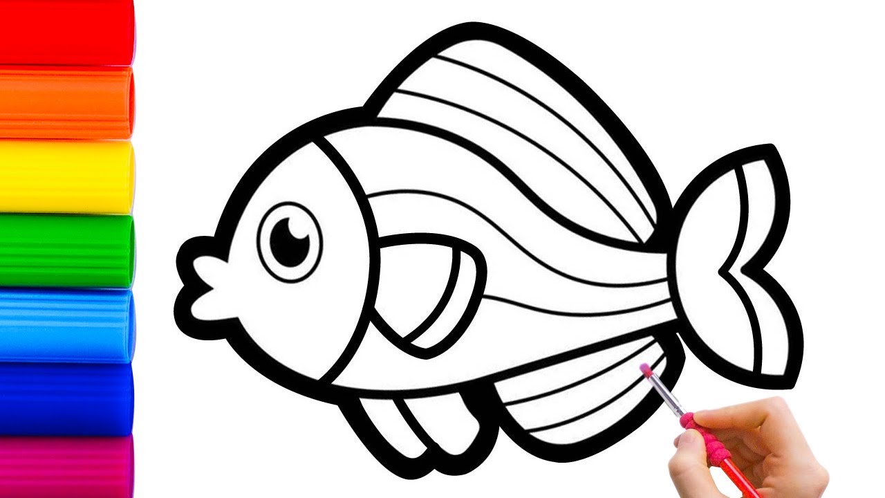 Draw a fish , draw and color cute fish for toddlers & kids. How to draw ...