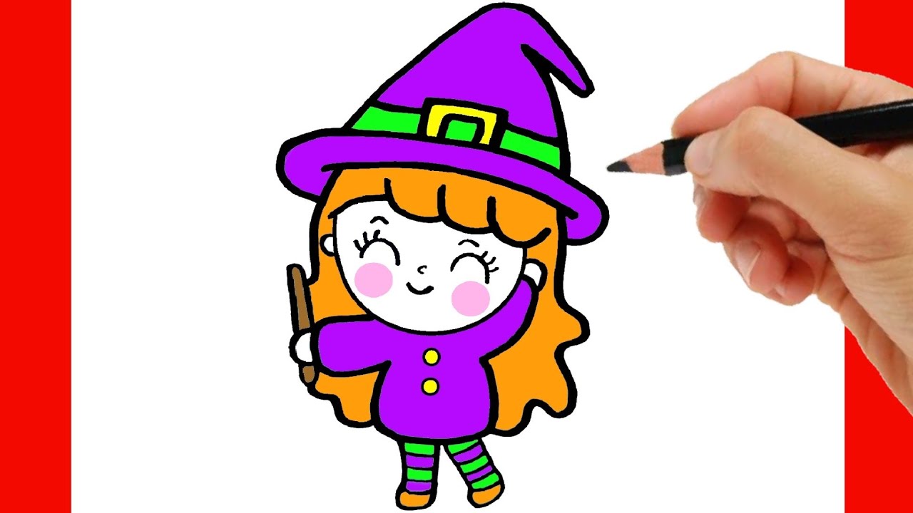 How To Draw A Cute Witch Putting A Spell Easy Easy Drawings Dibujos ...