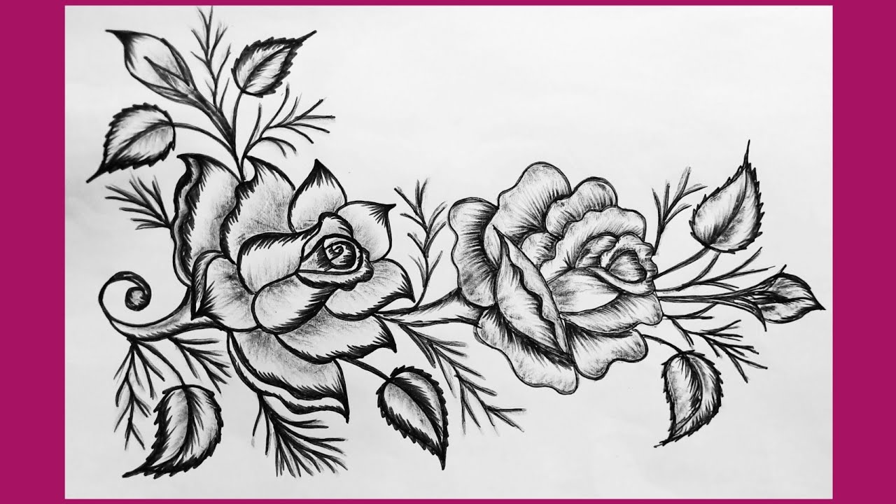 DRAWING ROSE FLOWER CORNER DESIGN FILE DECORATION FRONTPAGE/CANVAS ...