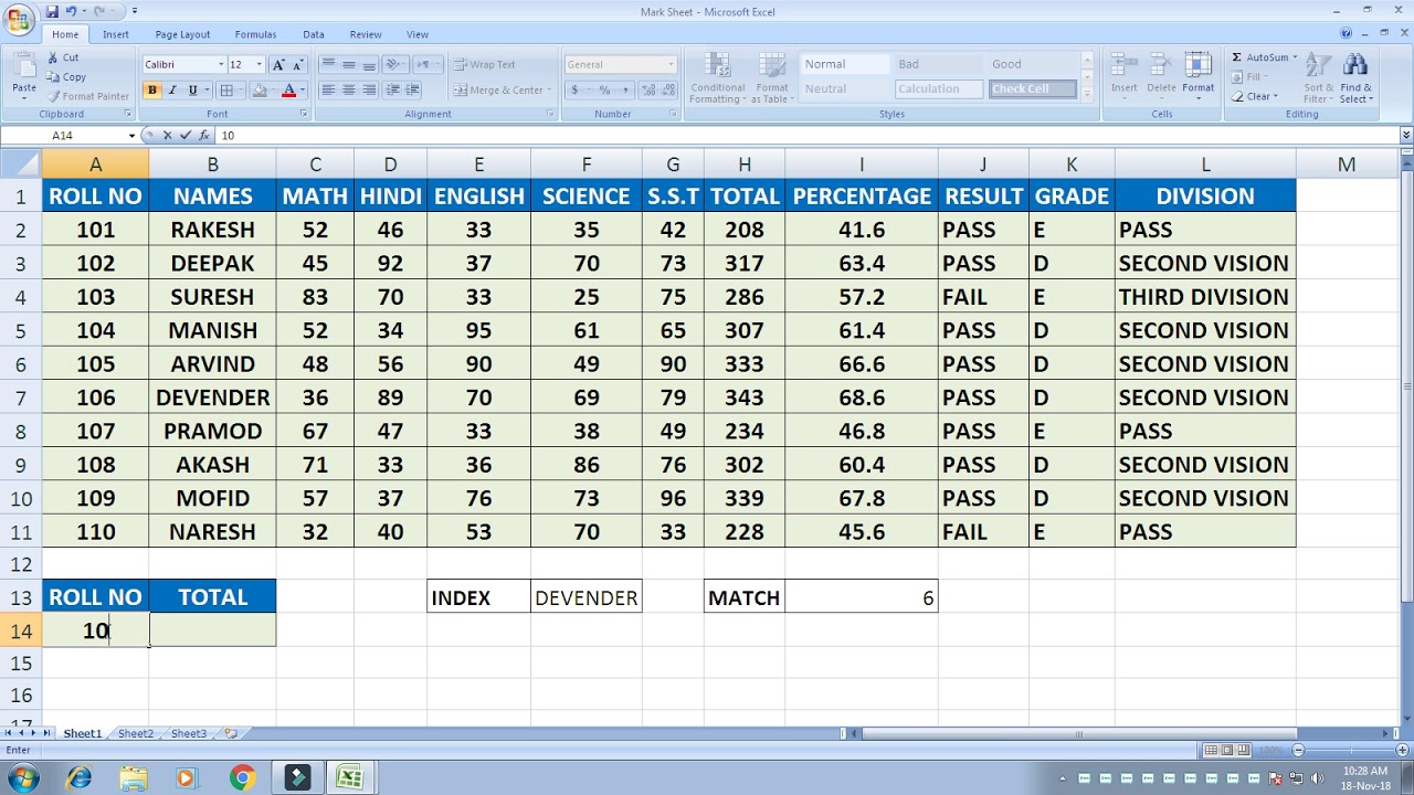 Index with Match Functions use in excel - YouTube