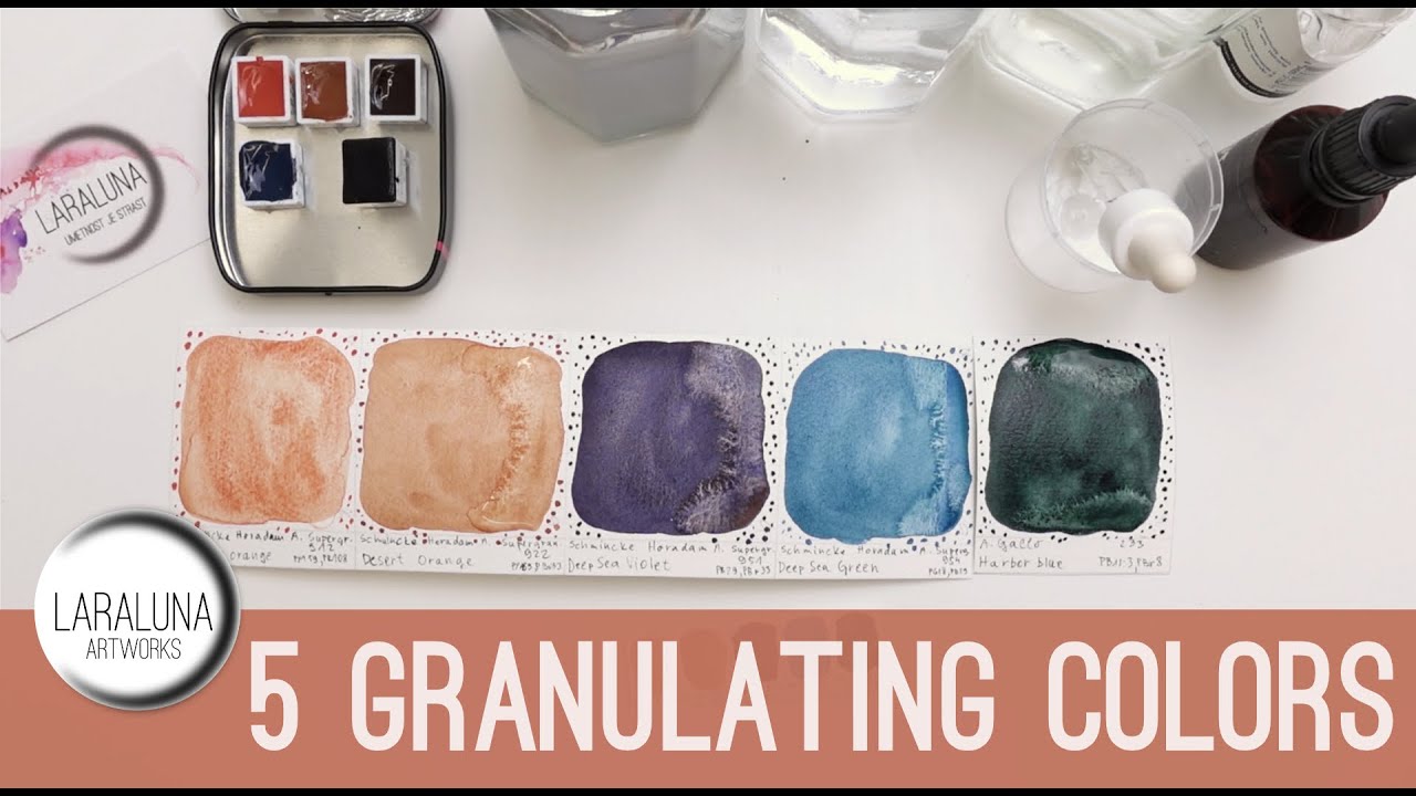 Swatching new granulating watercolors (from Schmincke Horadam and A ...