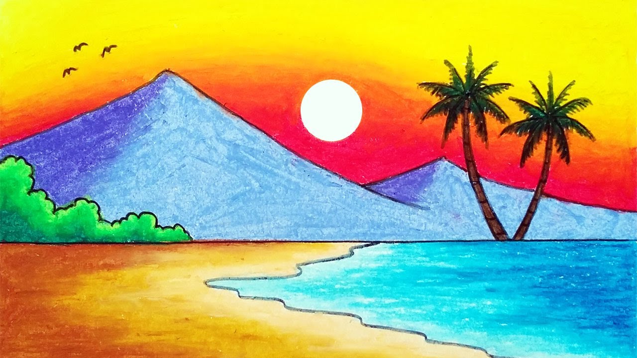 Beach Landscape Drawing