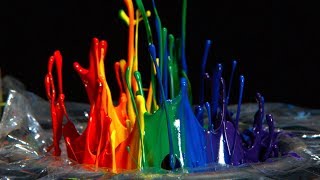 Rainbow Paint on a Speaker - 12,500fps - The Slow Mo Guys