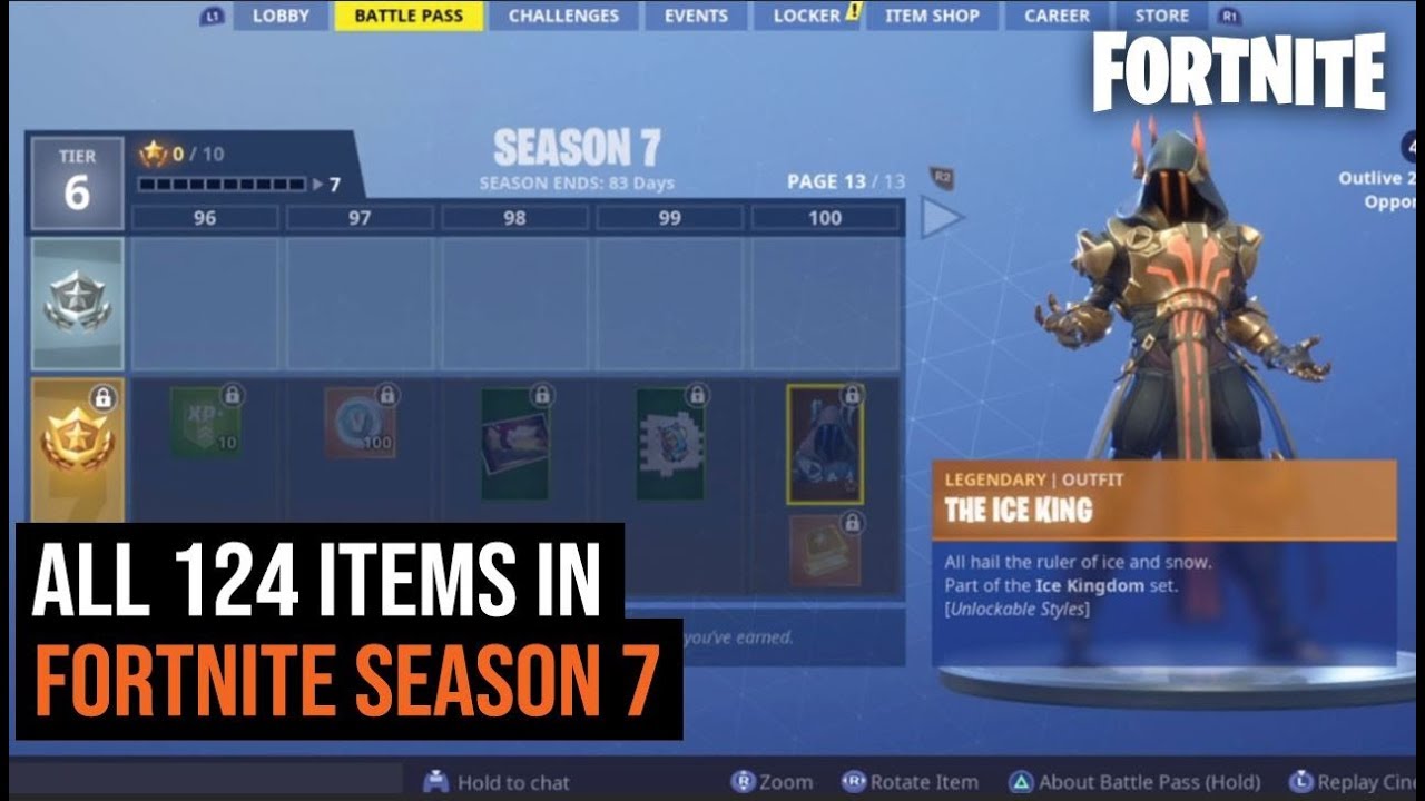 All 124 Items In Fortnite S Season 7 Battle Pass Youtube