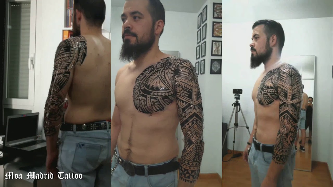 Tatuaje maorí samoano en pecho hombro brazo para Víctor 1: DISEÑO - Moa  Tatuador Maorí en Madrid - YouTube