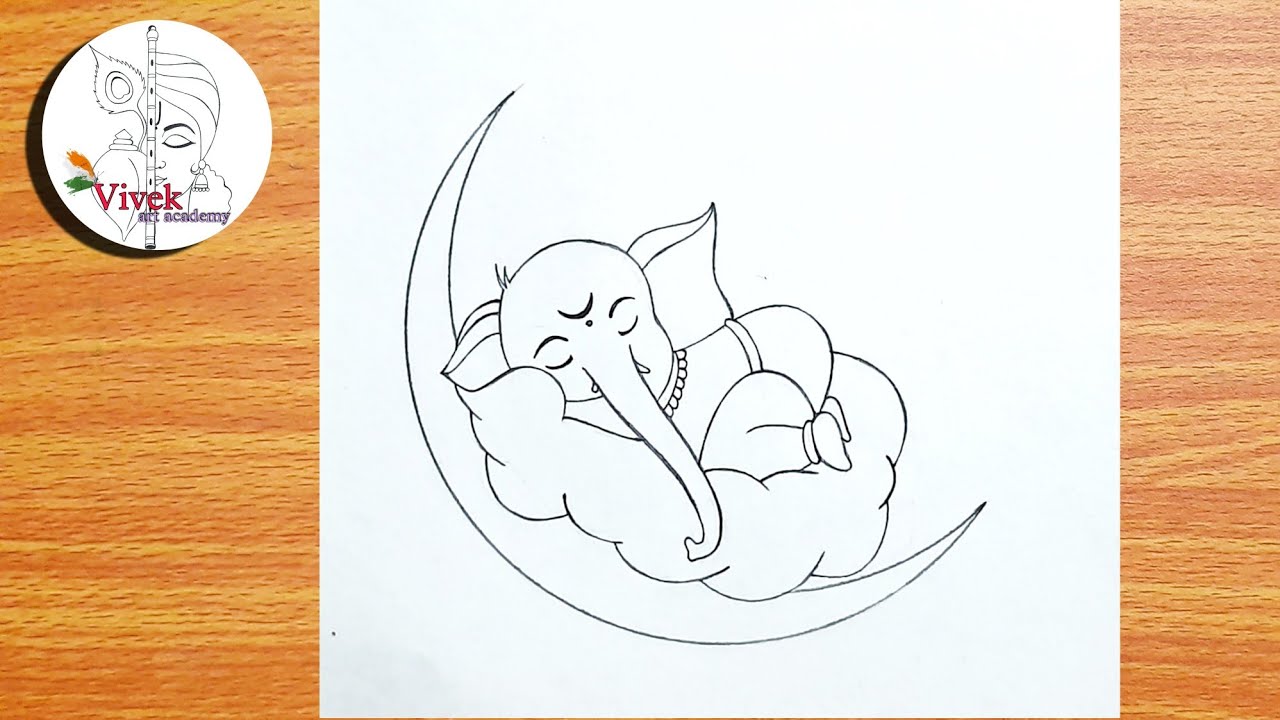 Baby Ganesha Drawing Sleeping on the Moon | Easy Lord Ganesha ...