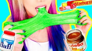 4 DIY Edible Candy Slimes! *SLIME YOU CAN EAT* GIANT GUMMY WORM SLIME, STARBURST, NUTELLA