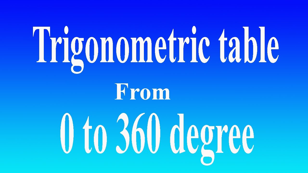 Trigonometric Table From 0 To 360 Youtube