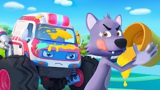 big bad wolfs trick monster ambulance police cartoon nursery rhymes kids songs babybus