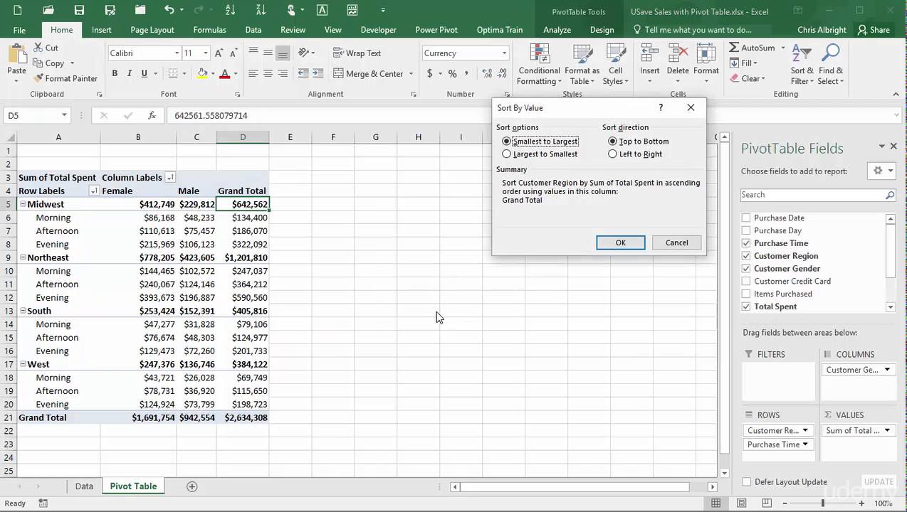 Sorting in Pivot Tables - YouTube