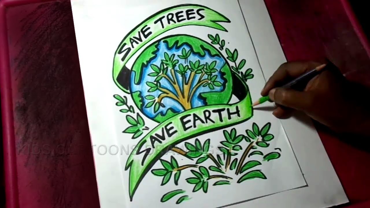 How to Draw Save Trees / Save Earth Poster Drawing - YouTube