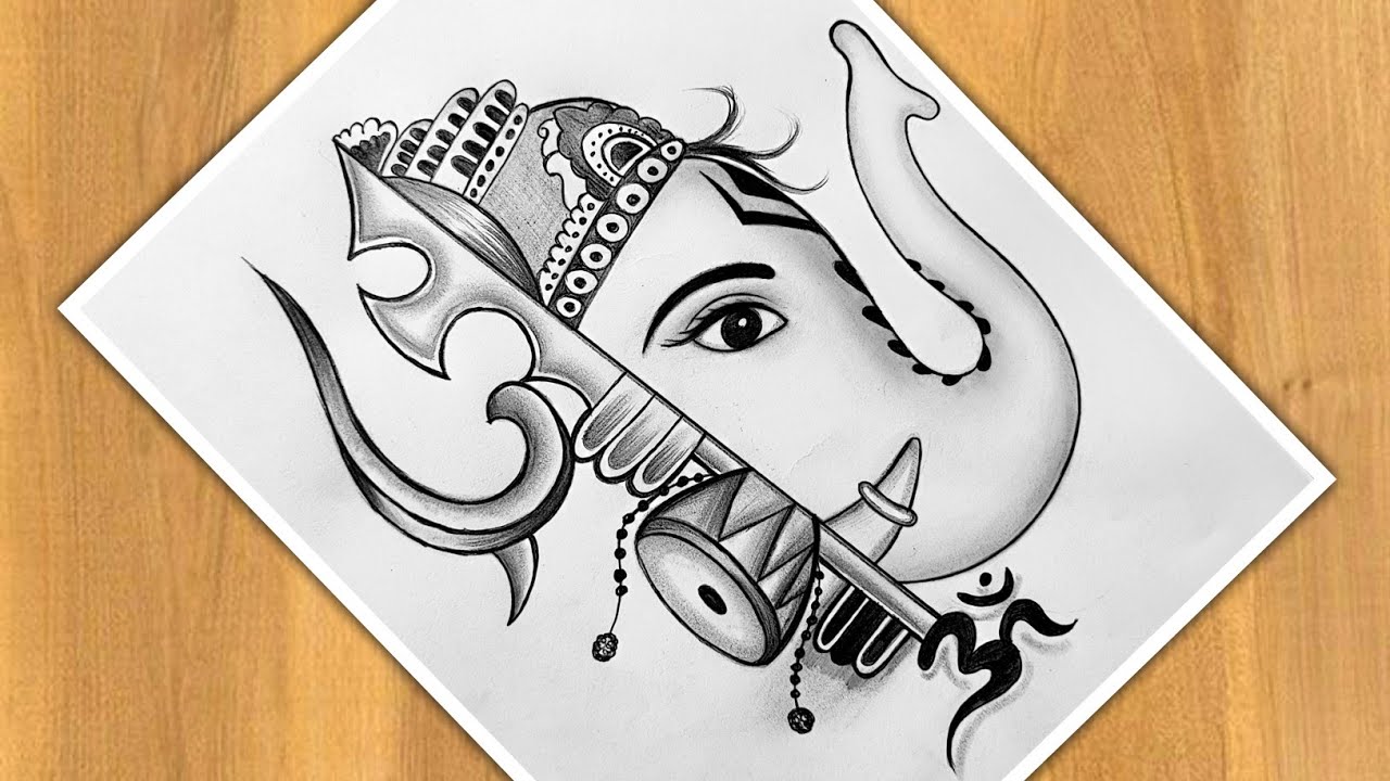 How To Draw Ganpati And Trishul | Step By Step | Easy Drawing ...