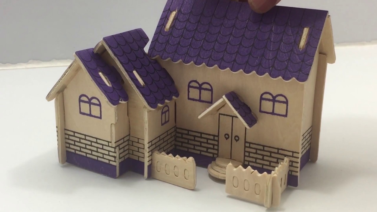 DIY Miniature PURPLE HOUSE ~ 3D Wooden Puzzle - YouTube