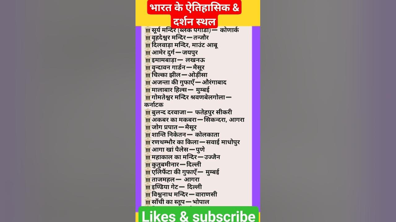 bharat ke etihasik & darsaniye sthal# most important statics gk - YouTube