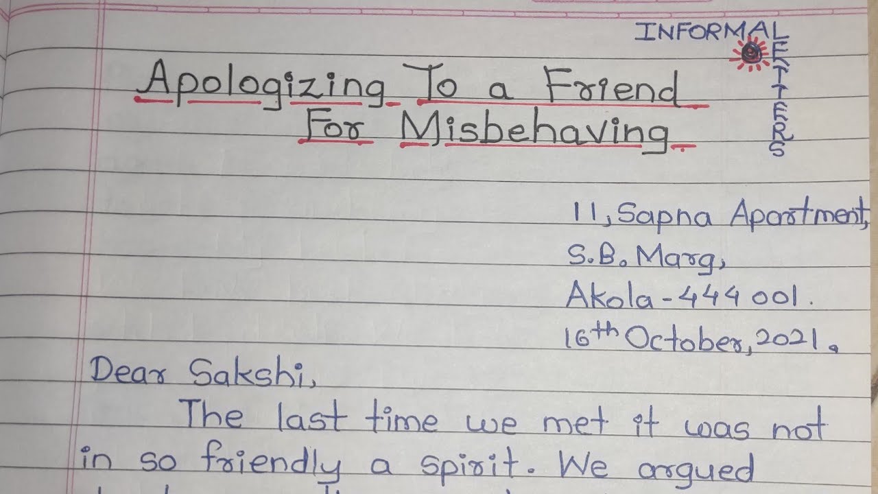 Informal Letter To A Friend Apologizing