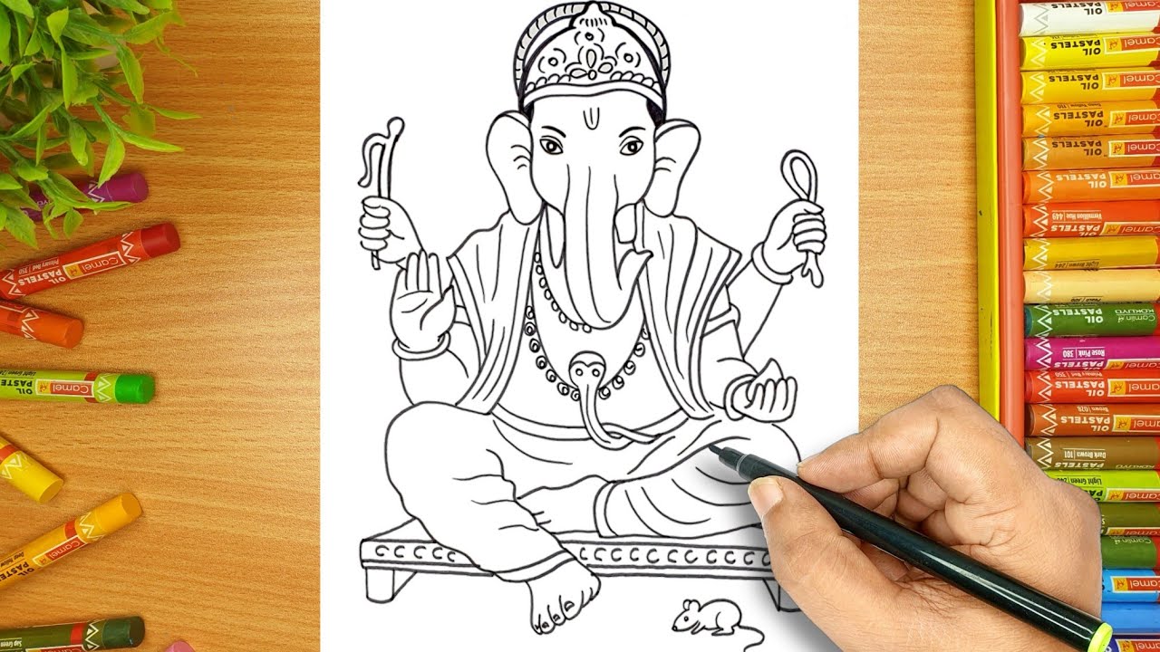 How to Draw Lord Ganesha with simple lines | Easy Ganpati Drawing ...