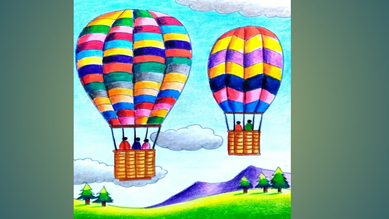 How to draw a hot air balloon step by step / Hot air balloon drawing ...