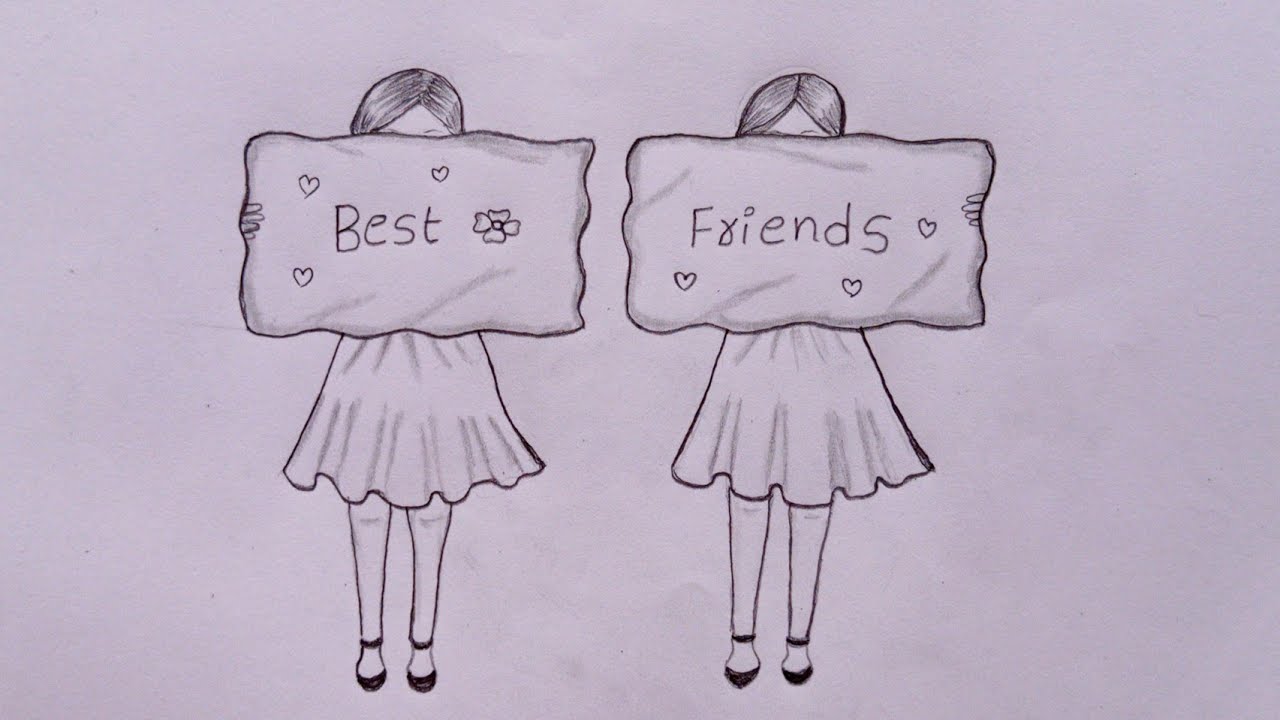 Easy drawing of best friends with pencil || friendship day special ...