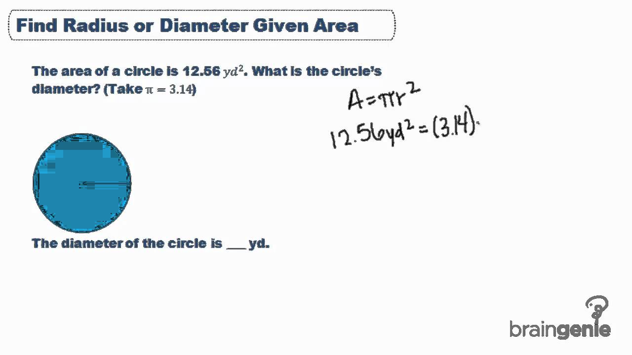 11-4 Find radius or diameter Given area - YouTube