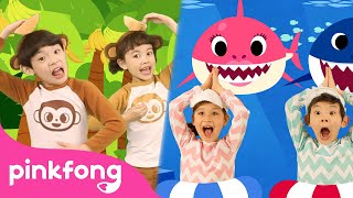 faster version of baby shark dance x monkey banana baby monkey animal song pinkfong