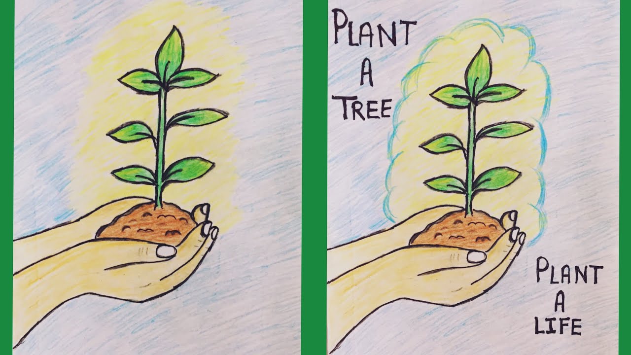 Environment day drawing step by step|How to draw plant a tree poster ...