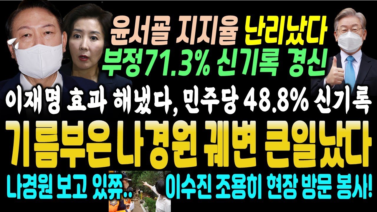 이재명 효과 해냈다 (윤석열 지지율 난리났다, 부정 71.3% 신기록 경신! 대구 경북 더불스코어.. 기름부은 나경원 궤변 일파 ...