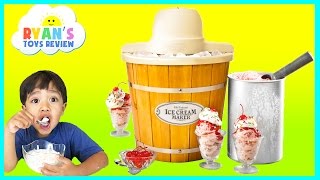 ICE CREAM MAKER Machine! Makes REAL YUMMY ICE CREAM treats with Ryan ToysReview and Spiderman toy