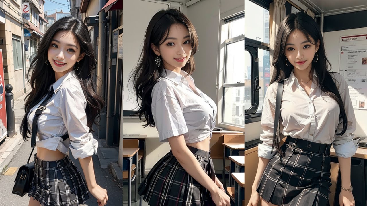 School Girl [4K AI Lookbook] Sexy girl AI art lookbook model - YouTube