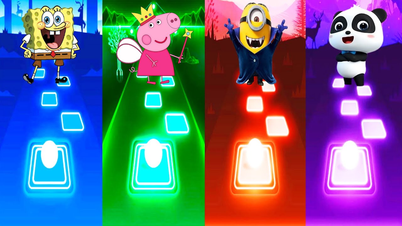 SpongeBob Vs Pepa pig Vs Minions Vs BabyBus | Tiles Hop EDM Rush - YouTube