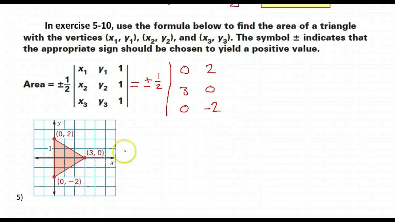 Area Of Triangles Using Matrices Worksheets