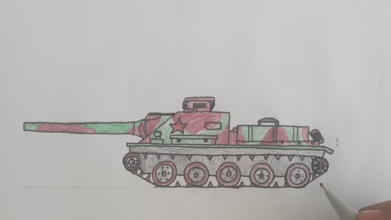 How to draw SU-100 tank destroyer - YouTube