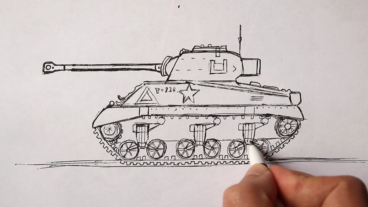 How to draw a Sherman Tank step by step - YouTube