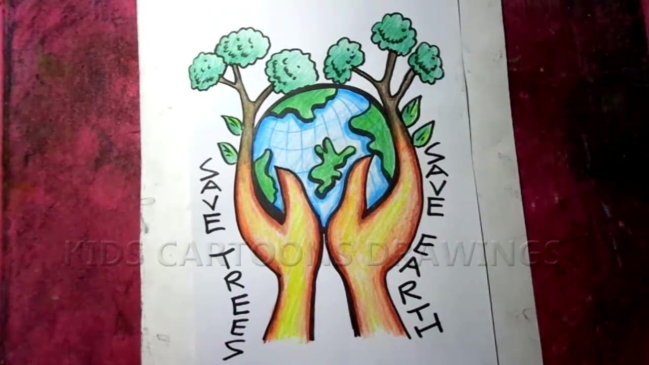 How to Draw SAVE TREES / SAVE EARTH Poster Drawing Step by Step - YouTube