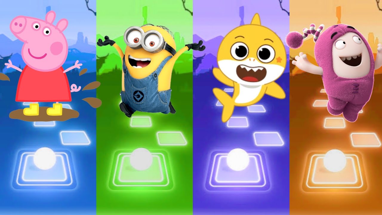 Peppa pig 🆚 Minions Banana 🆚 Baby Shark 🆚 Oddbods Newt Tiles Hop EDM ...