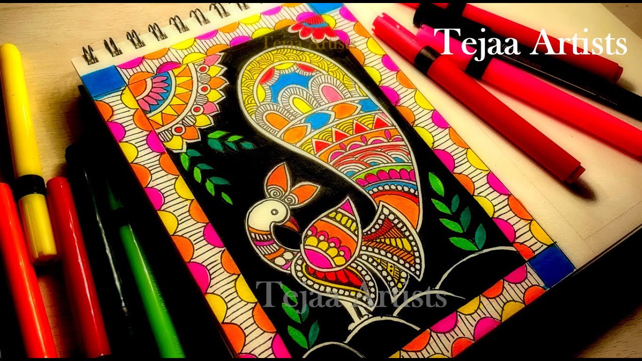 MADHUBANI Painting for beginner | Peacock Drawing | step by step ...