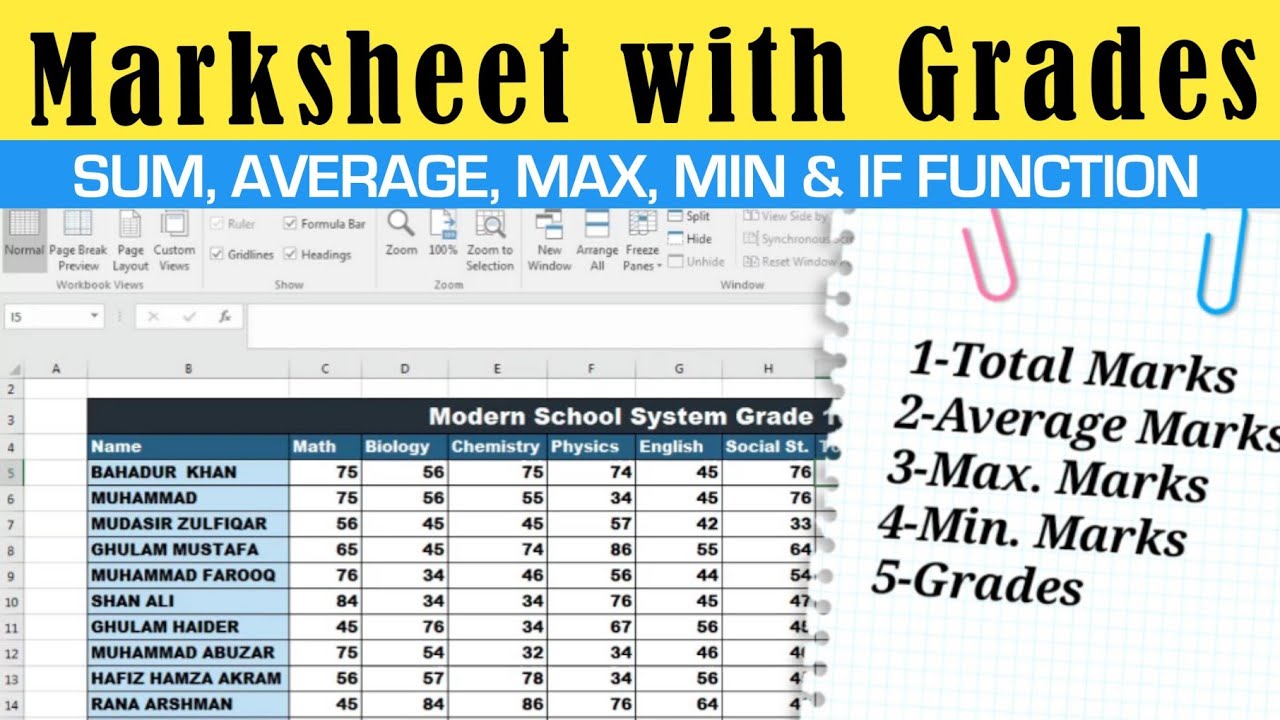 Excel Tutorial on How to Create a Marksheet in Excel: SUM, AVERAGE, MAX ...