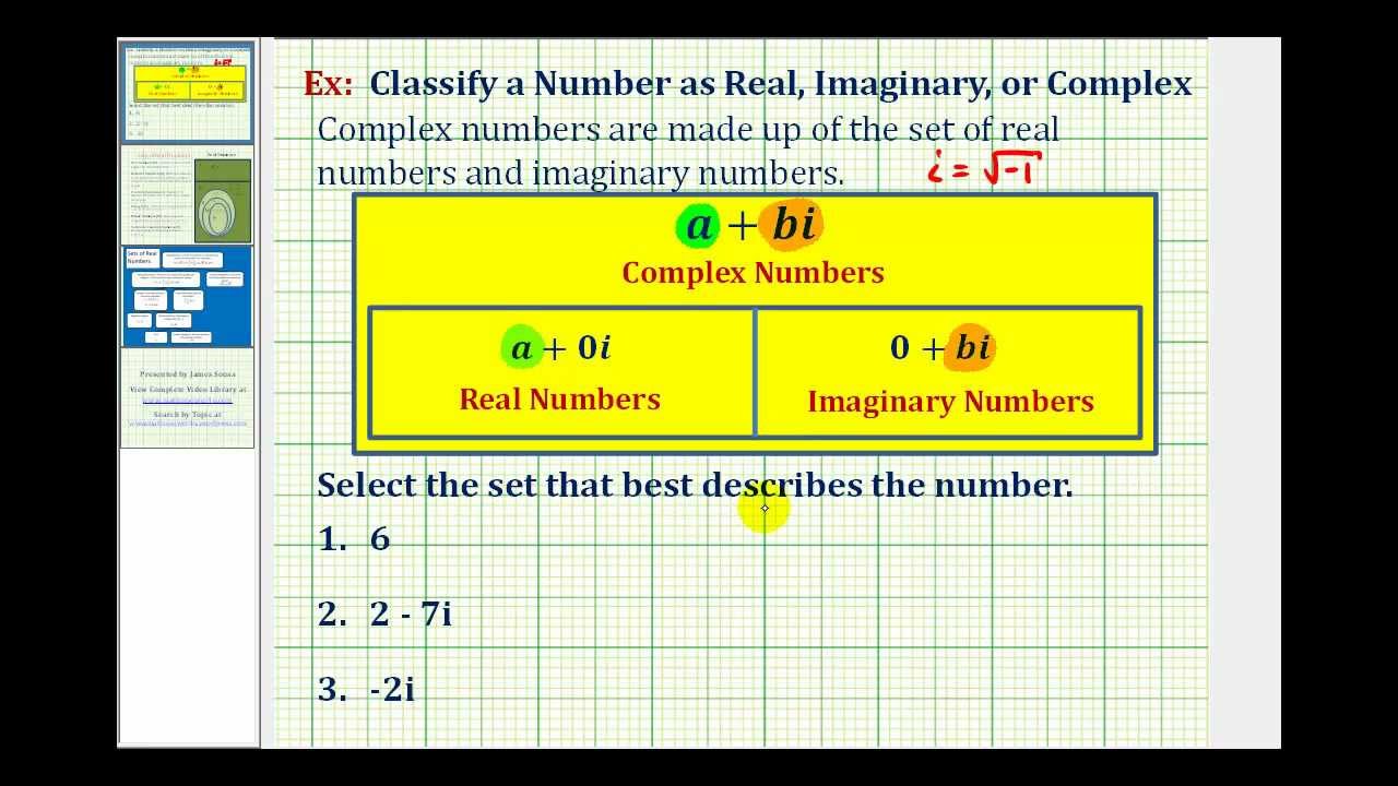 Ex: Determine a Real, Imaginary, and Complex Number - YouTube