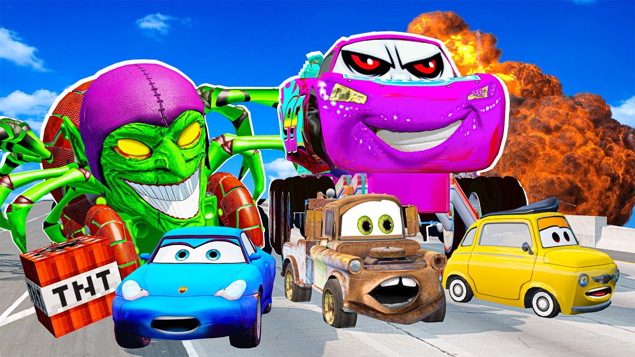 Lightning McQueen Monster vs MATER, DINOCO, WINGO, DJ Pixar cars in ...