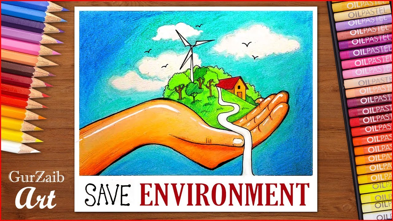 How to draw save environment poster chart drawing for competition (very ...