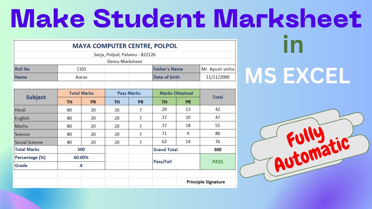 Automatic marksheet in MS Excel | Get Marksheet by putting roll number ...