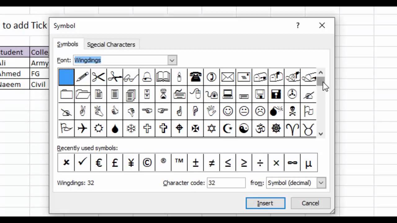 How to Add Tick and Cross Symbol in Microsoft Excel - YouTube