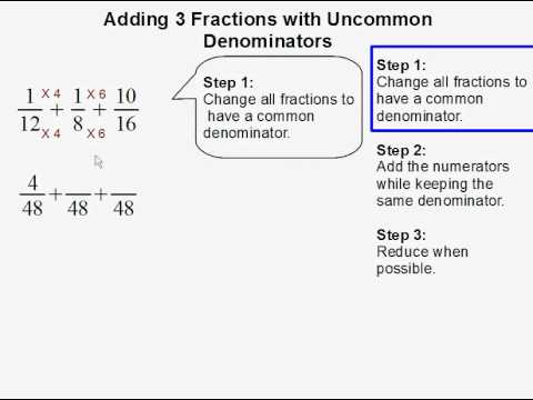 adding 3 fractions with uncommon denominators youtube